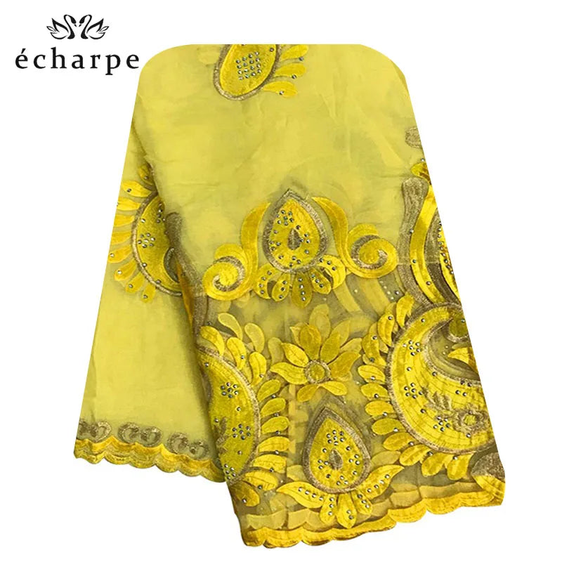 2021 Latest African Women Scarf 100% Cotton Muslim Scarf Embroidery Splicing with Net Big Size Scarf for Shawls EC229