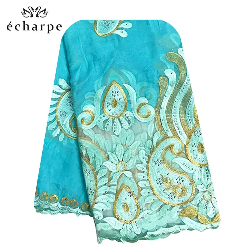 2021 Latest African Women Scarf 100% Cotton Muslim Scarf Embroidery Splicing with Net Big Size Scarf for Shawls EC229