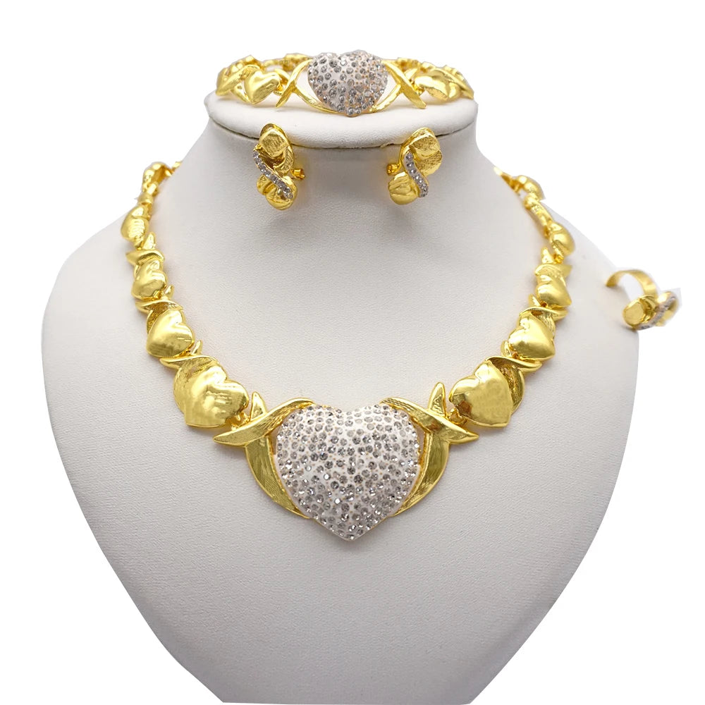 Necklace Sets For Women Dubai African Gold Color Jewelry Set Bride Earrings Rings Indian Nigerian Wedding Jewelery Set Gift