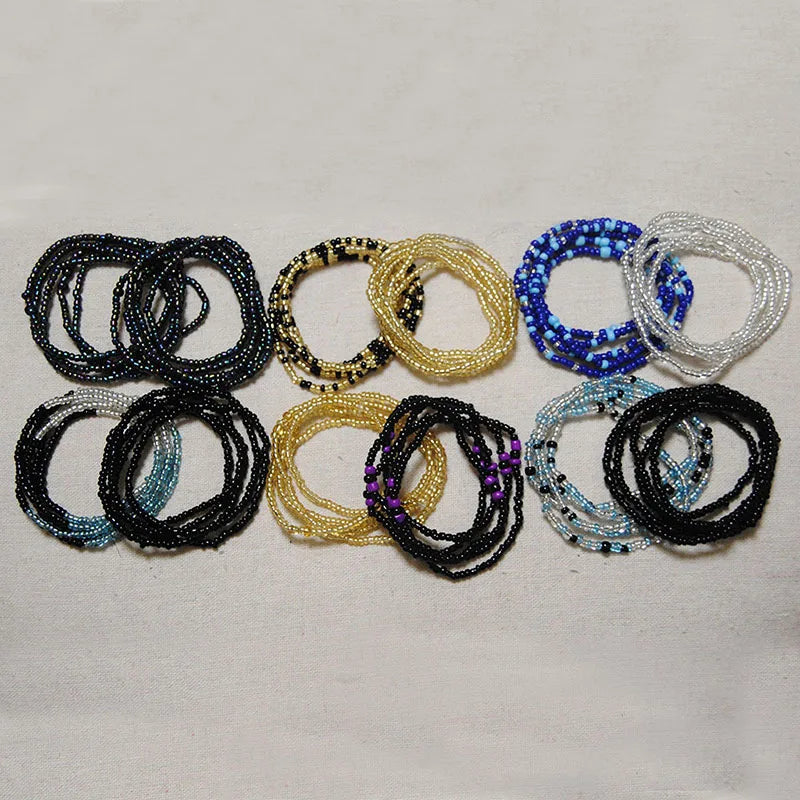 2 Pcs Sexy Summer Waist Bead Chains African Belly Beads Colorful Beach Bikini Body Belly Chain Elastic Jewelry for Women Girls