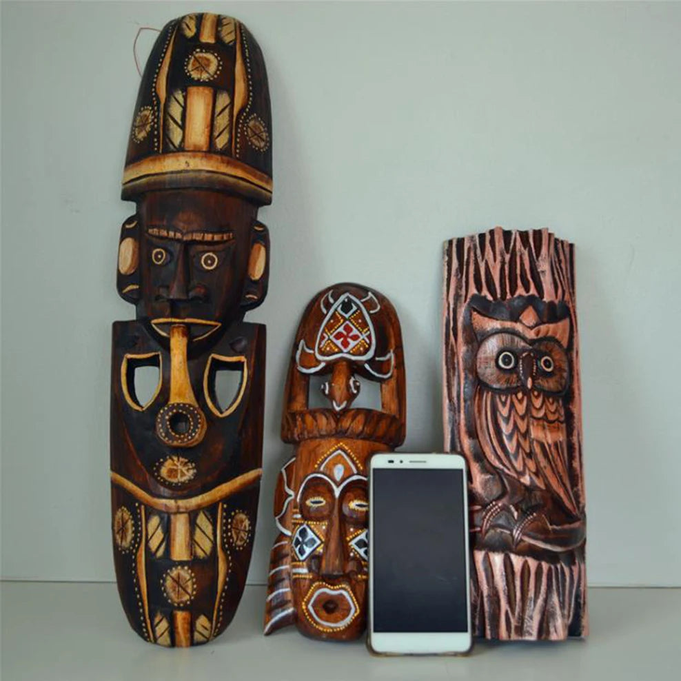 Thai Wood Carving Mask Wall Hanging Retro Wooden Crafts Home Bar Club Wall Decoration Wooden Retro Facebook Pendant