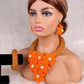 Dudo Artificial Coral Beads Jewelry Set African Nigeria Wedding Jewelry Bracelet Earrings Set 2023 Long Design