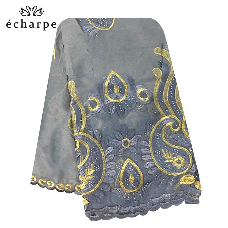 2021 Latest African Women Scarf 100% Cotton Muslim Scarf Embroidery Splicing with Net Big Size Scarf for Shawls EC229