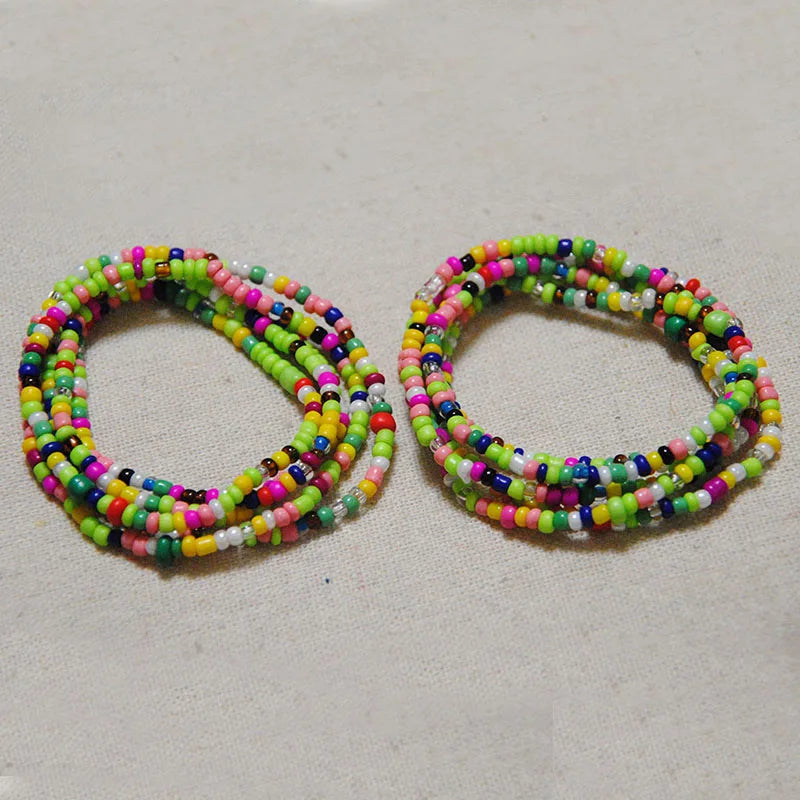 2 Pcs Sexy Summer Waist Bead Chains African Belly Beads Colorful Beach Bikini Body Belly Chain Elastic Jewelry for Women Girls