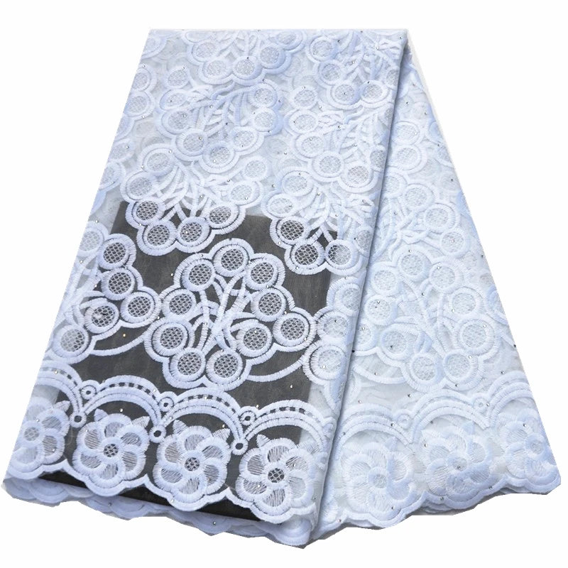 White And Black Lace Fabric Hot Selling African Tulle Lace Fabric 5 Yards Nigerian Lace For Wwomen Dress