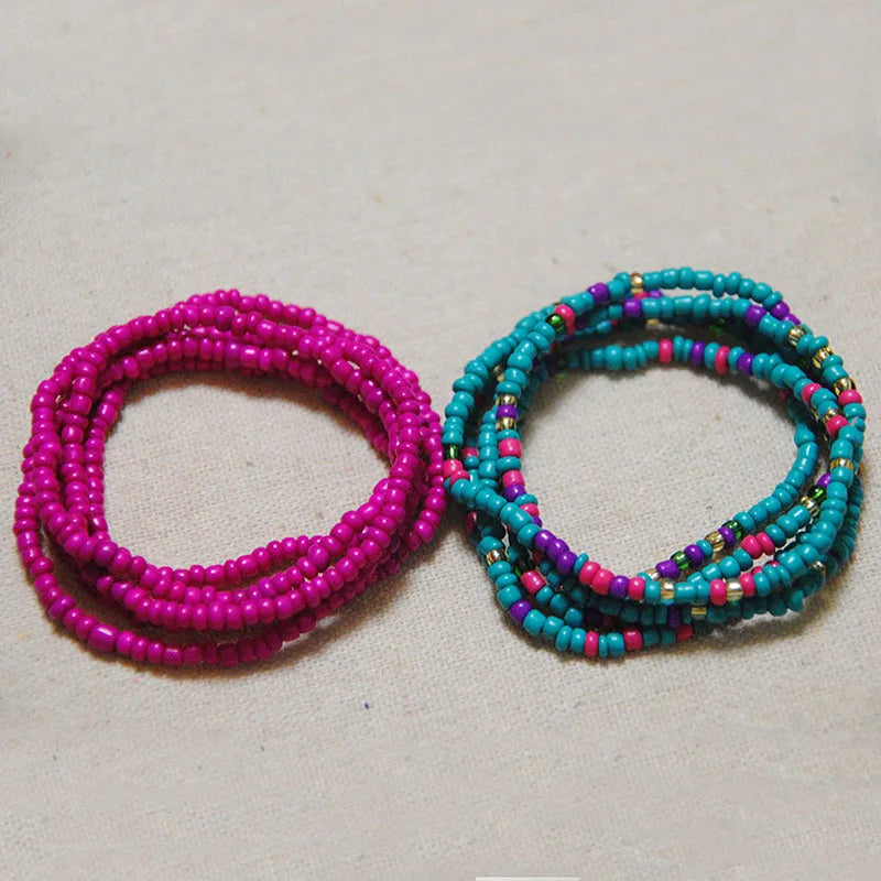 2 Pcs Sexy Summer Waist Bead Chains African Belly Beads Colorful Beach Bikini Body Belly Chain Elastic Jewelry for Women Girls