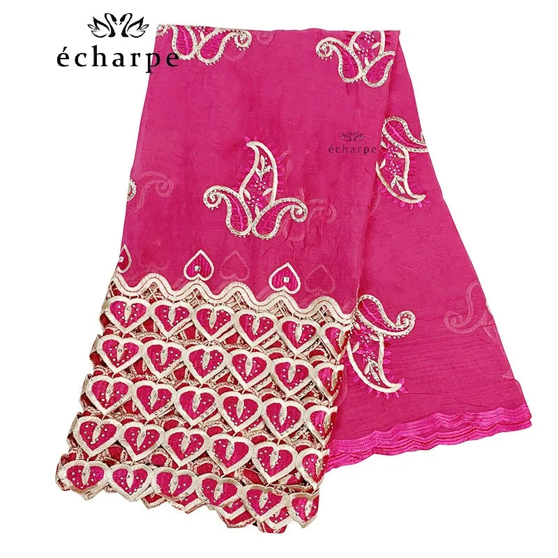 Luxury Scarf High Quality 100% Cotton Dubai African Women Islamic Scarf LOVE pattern Embroidery Chemical Lace Scarf 2 color