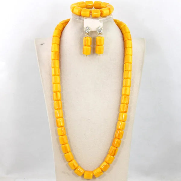 Long Fashion Wedding Beads Necklace White Artificial Coral Bridal Jewelry Sets African Beads Jewelry Set  ABK261