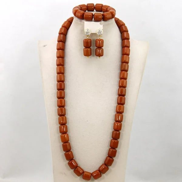 Long Fashion Wedding Beads Necklace White Artificial Coral Bridal Jewelry Sets African Beads Jewelry Set  ABK261