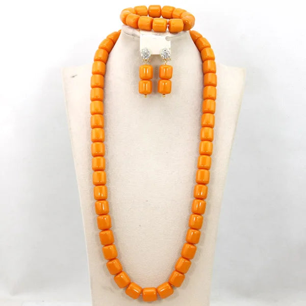 Long Fashion Wedding Beads Necklace White Artificial Coral Bridal Jewelry Sets African Beads Jewelry Set  ABK261