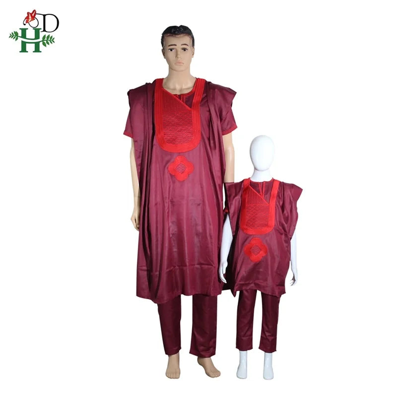 H&D African Men Clothing 3 Pieces Set Mens Dashiki Shirt Africa Agbada Outfit Clothes Dress Tops Pant Suits Children's Attire