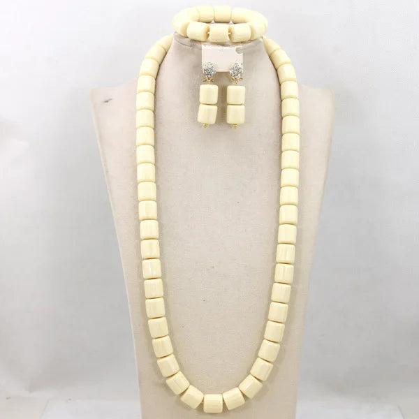 Long Fashion Wedding Beads Necklace White Artificial Coral Bridal Jewelry Sets African Beads Jewelry Set  ABK261
