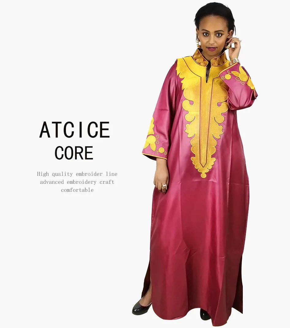 African Dress For Woman Soft Mateial With Big Emboridery Long Dress Without Scarf
