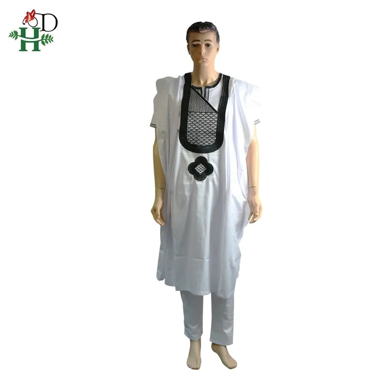 H&D African Men Clothing 3 Pieces Set Mens Dashiki Shirt Africa Agbada Outfit Clothes Dress Tops Pant Suits Children's Attire