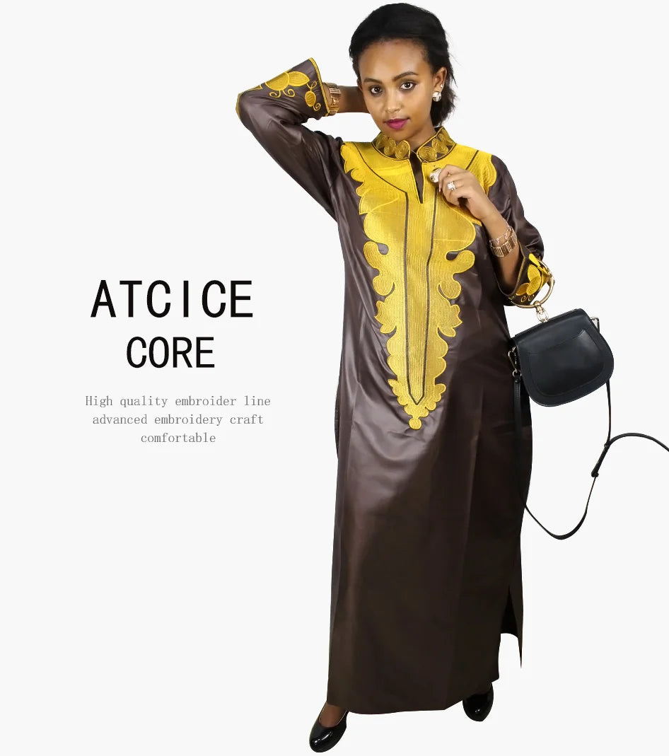 African Dress For Woman Soft Mateial With Big Emboridery Long Dress Without Scarf