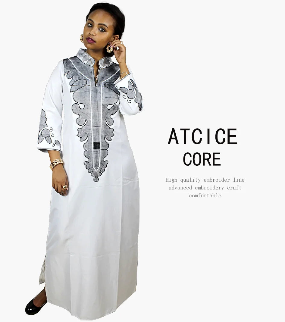 African Dress For Woman Soft Mateial With Big Emboridery Long Dress Without Scarf