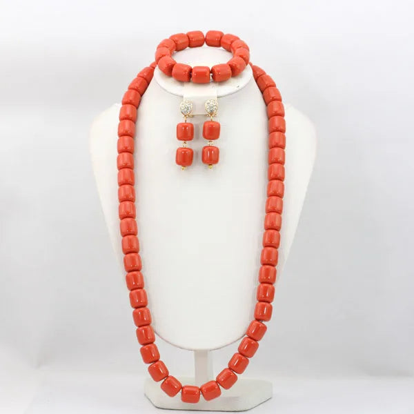 Long Fashion Wedding Beads Necklace White Artificial Coral Bridal Jewelry Sets African Beads Jewelry Set  ABK261