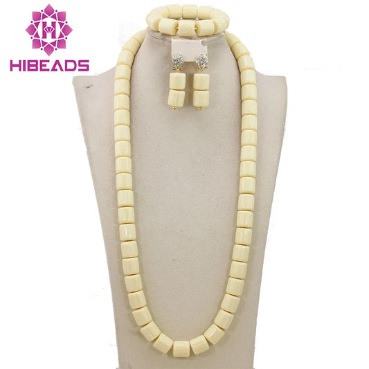 Long Fashion Wedding Beads Necklace White Artificial Coral Bridal Jewelry Sets African Beads Jewelry Set  ABK261