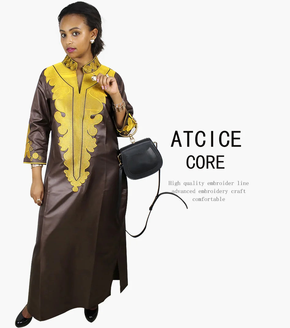 African Dress For Woman Soft Mateial With Big Emboridery Long Dress Without Scarf