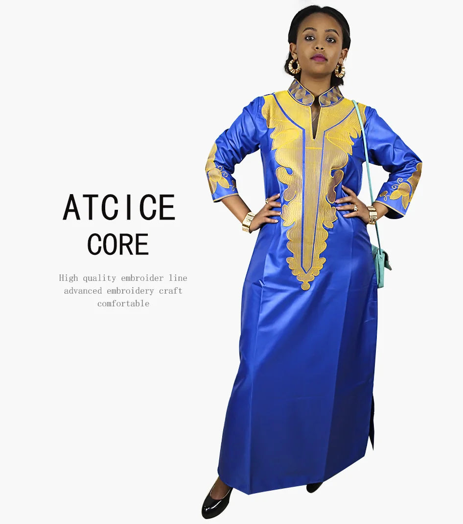 African Dress For Woman Soft Mateial With Big Emboridery Long Dress Without Scarf