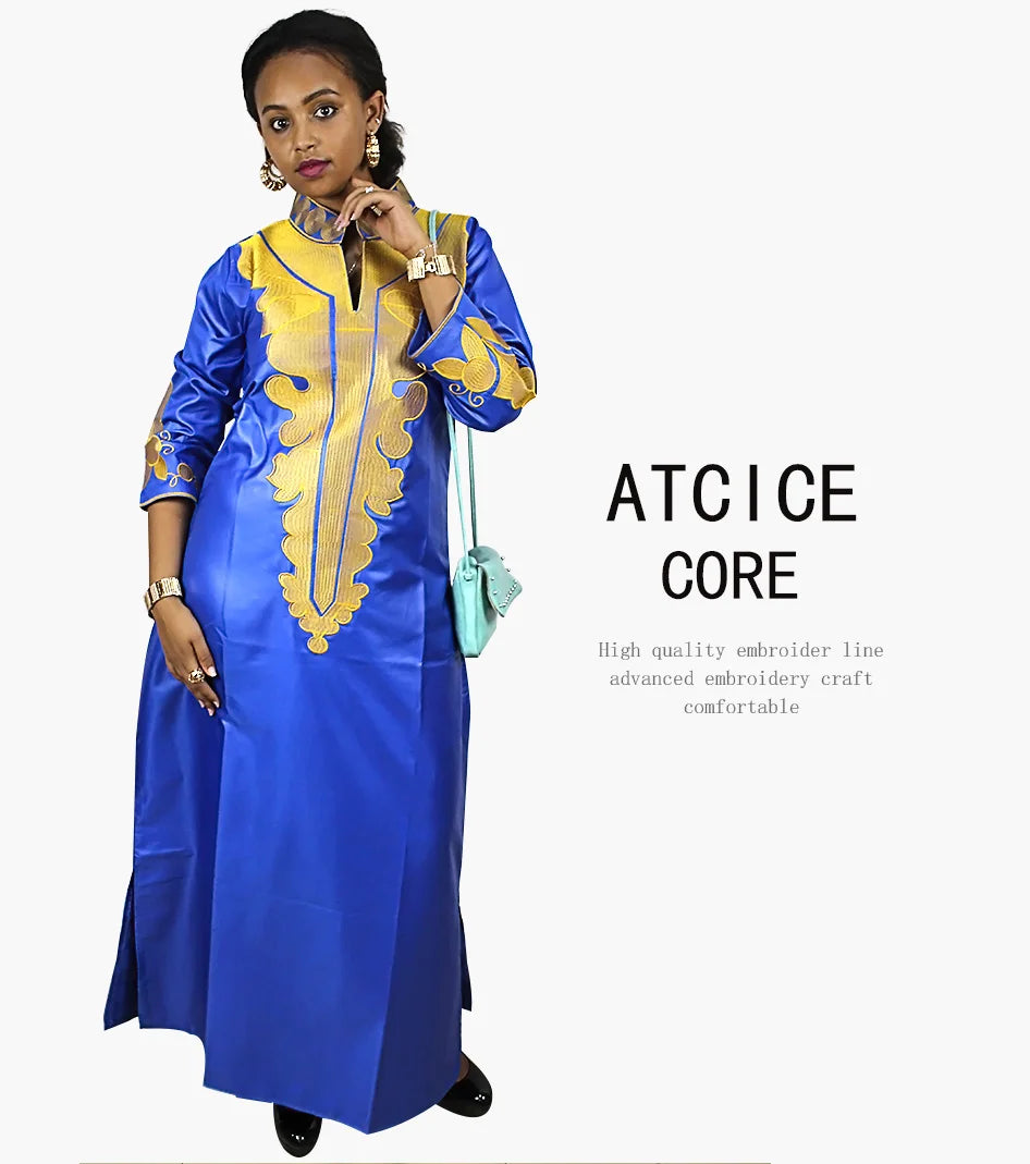 African Dress For Woman Soft Mateial With Big Emboridery Long Dress Without Scarf
