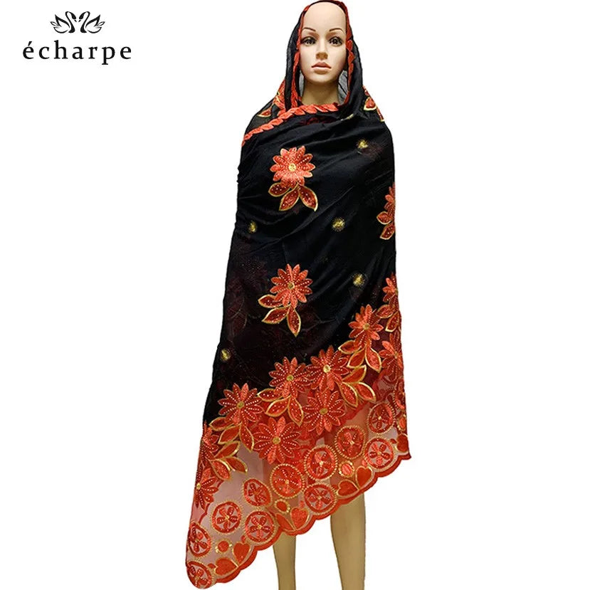 New African Women Scarfs muslim embroidery soft cotton big scarf for shawls wraps pashmina BM937