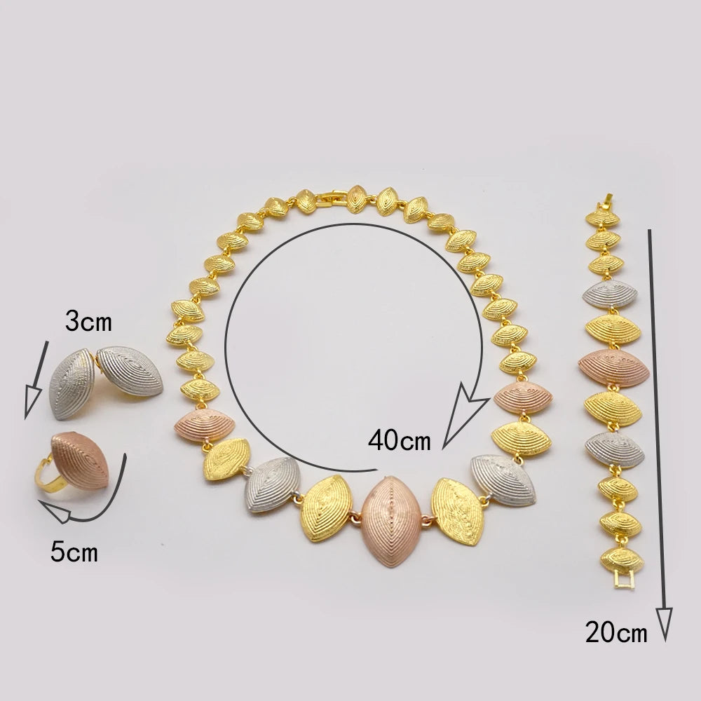Necklace Sets For Women Dubai African Gold Color Jewelry Set Bride Earrings Rings Indian Nigerian Wedding Jewelery Set Gift