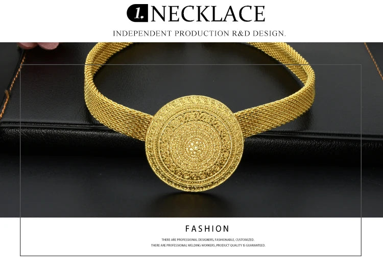 ANIID Womens Ethiopian Gold Color Jewelry Set Bridal Dubai Jewellery Wedding Brazilian Eritrean African Earring Necklaces Set