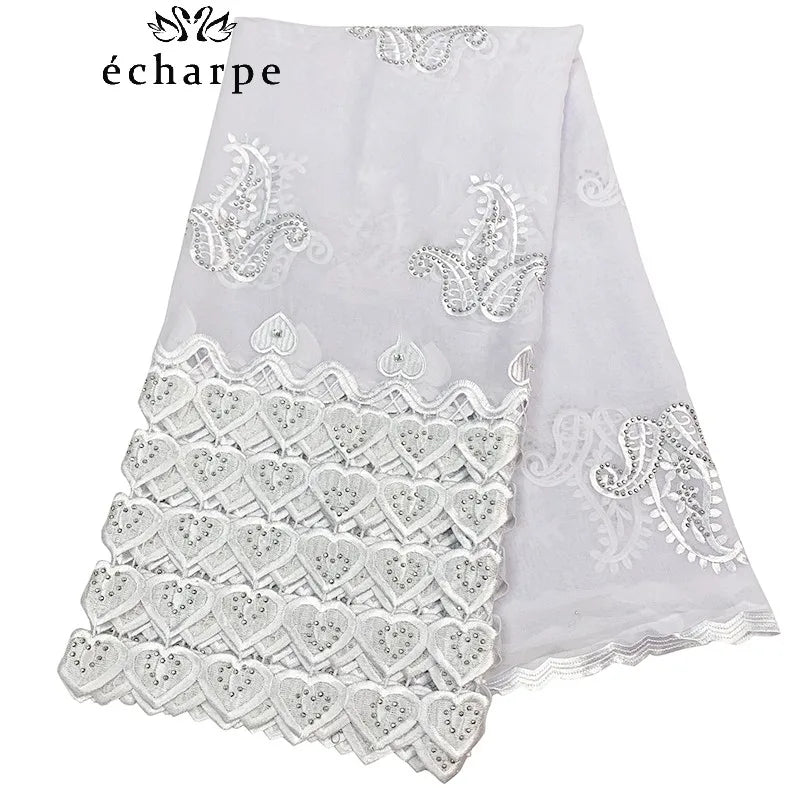 Luxury Scarf High Quality 100% Cotton Dubai African Women Islamic Scarf LOVE pattern Embroidery Chemical Lace Scarf 2 color