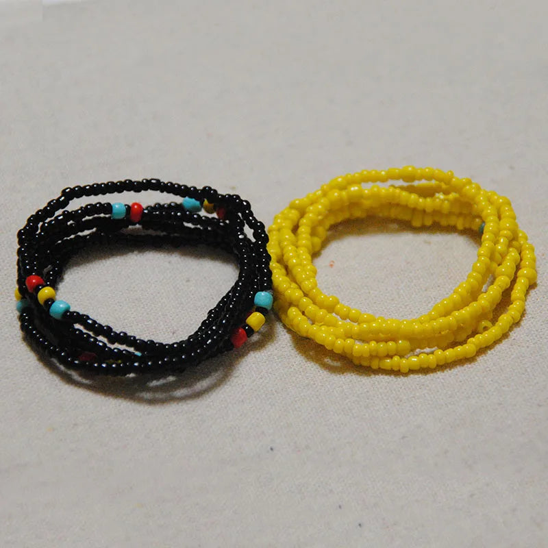 2 Pcs Sexy Summer Waist Bead Chains African Belly Beads Colorful Beach Bikini Body Belly Chain Elastic Jewelry for Women Girls