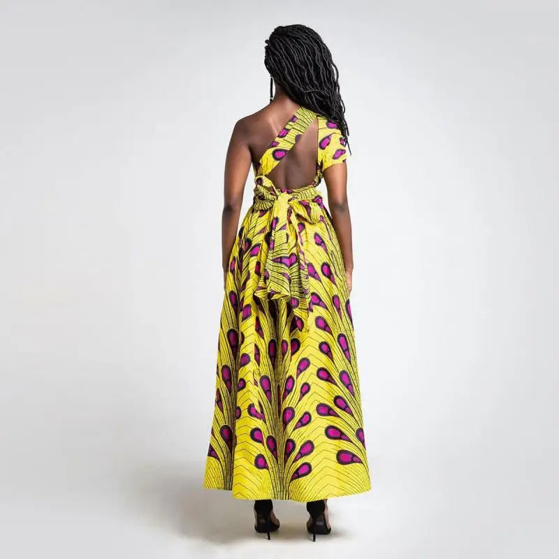 African Dresses Women Summer Diy Bandage Dress Fashion Vintage Print Jumpsuit Long Skirt Party Clothes Robe Africaine Femme