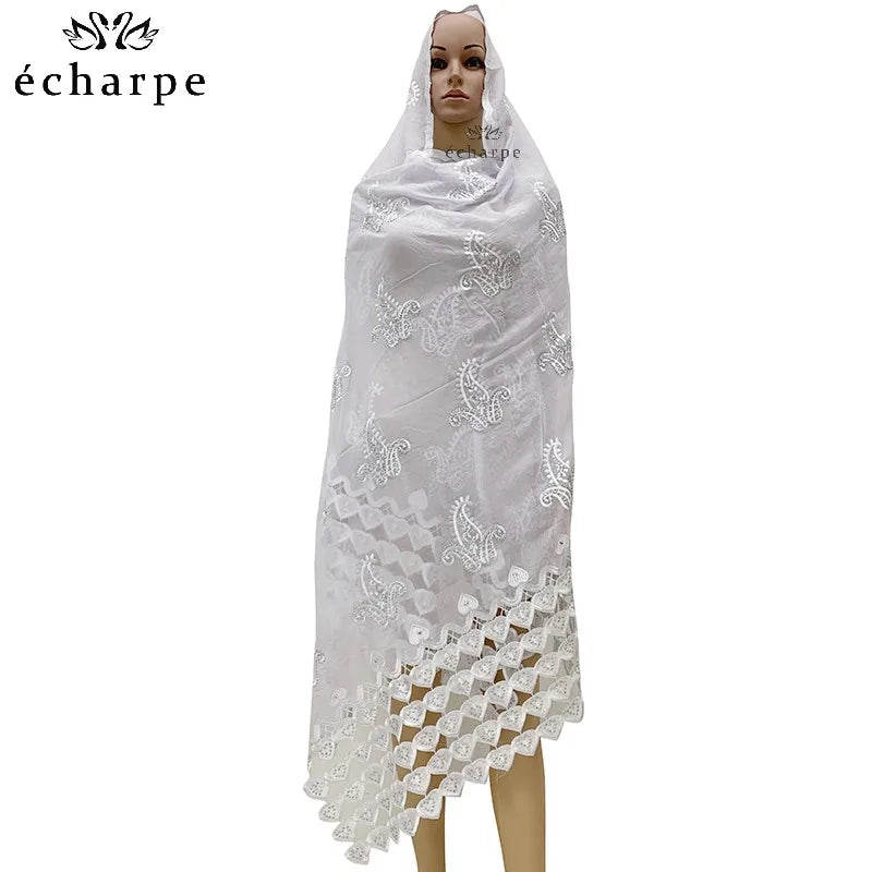 Luxury Scarf High Quality 100% Cotton Dubai African Women Islamic Scarf LOVE pattern Embroidery Chemical Lace Scarf 2 color