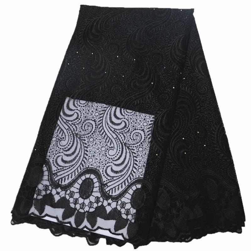 White And Black Lace Fabric Hot Selling African Tulle Lace Fabric 5 Yards Nigerian Lace For Wwomen Dress