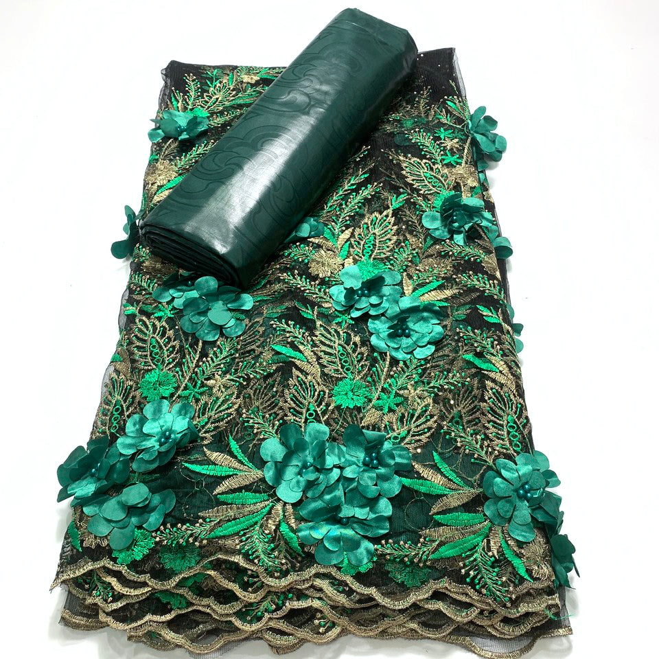 2.5 +2.5 Yards Latest African Lace Fabric 2025 High Quality Embroidered 3d Nigerian France Tulle Bazin Riche for Wedding Dress
