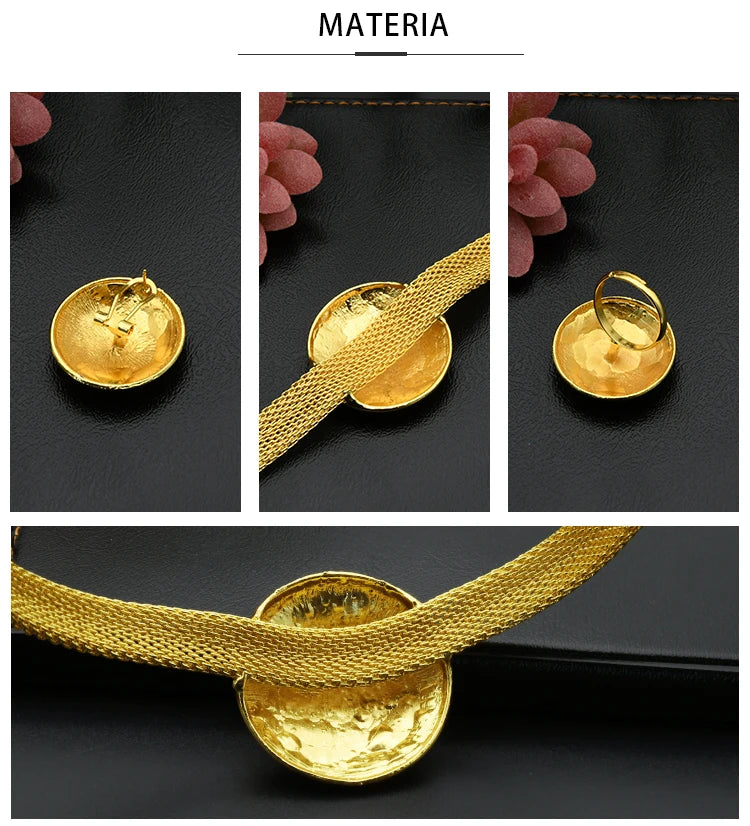 ANIID Womens Ethiopian Gold Color Jewelry Set Bridal Dubai Jewellery Wedding Brazilian Eritrean African Earring Necklaces Set