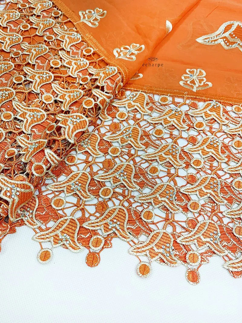 Luxury Scarf High Quality 100% Cotton Dubai African Women Islamic Scarf LOVE pattern Embroidery Chemical Lace Scarf 2 color