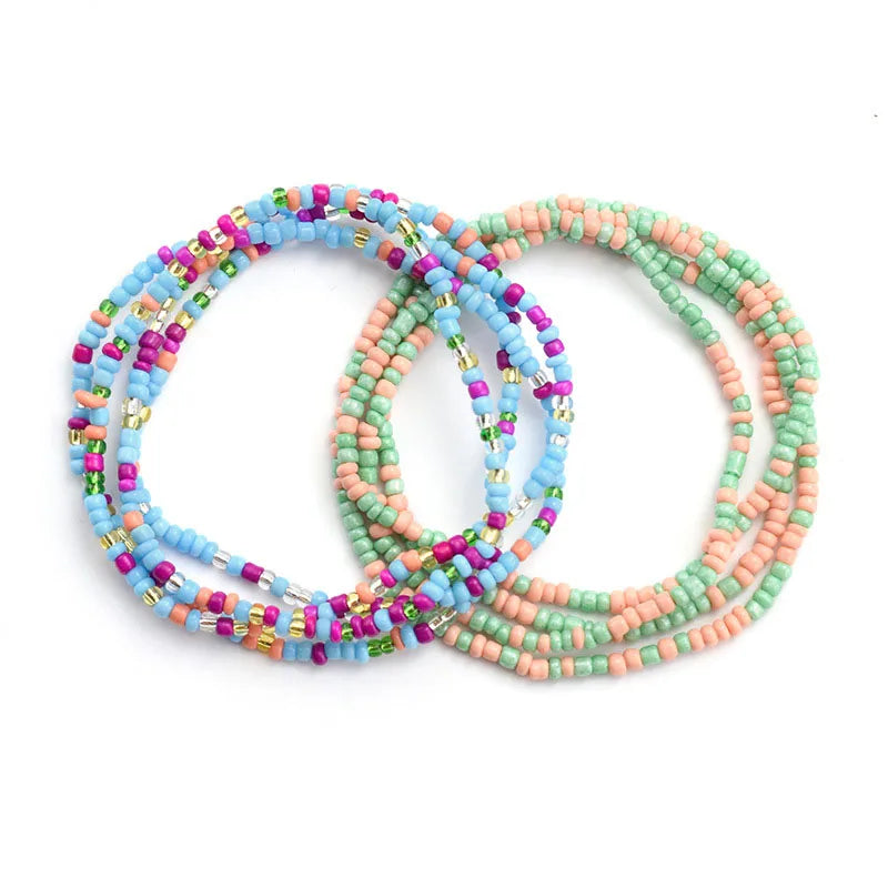 2 Pcs Sexy Summer Waist Bead Chains African Belly Beads Colorful Beach Bikini Body Belly Chain Elastic Jewelry for Women Girls