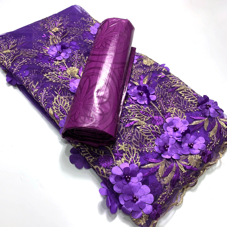 2.5 +2.5 Yards Latest African Lace Fabric 2025 High Quality Embroidered 3d Nigerian France Tulle Bazin Riche for Wedding Dress