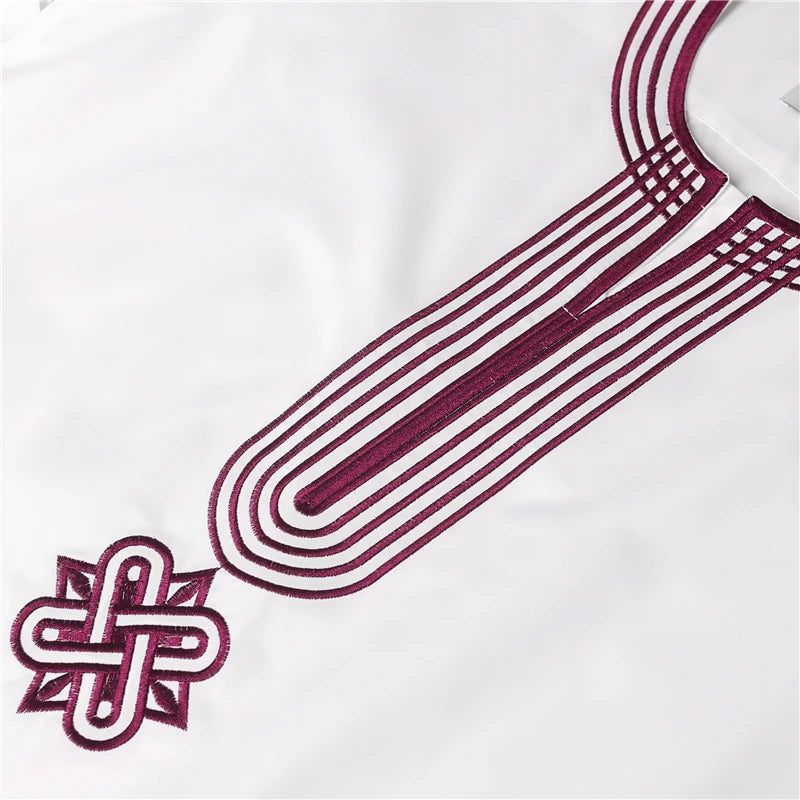 H&D Embroidered Dashiki Agbada Men African Traditional Clothes Ankara Outfit Cover Shirt Pants 3 PCS Suit Muslim Sets