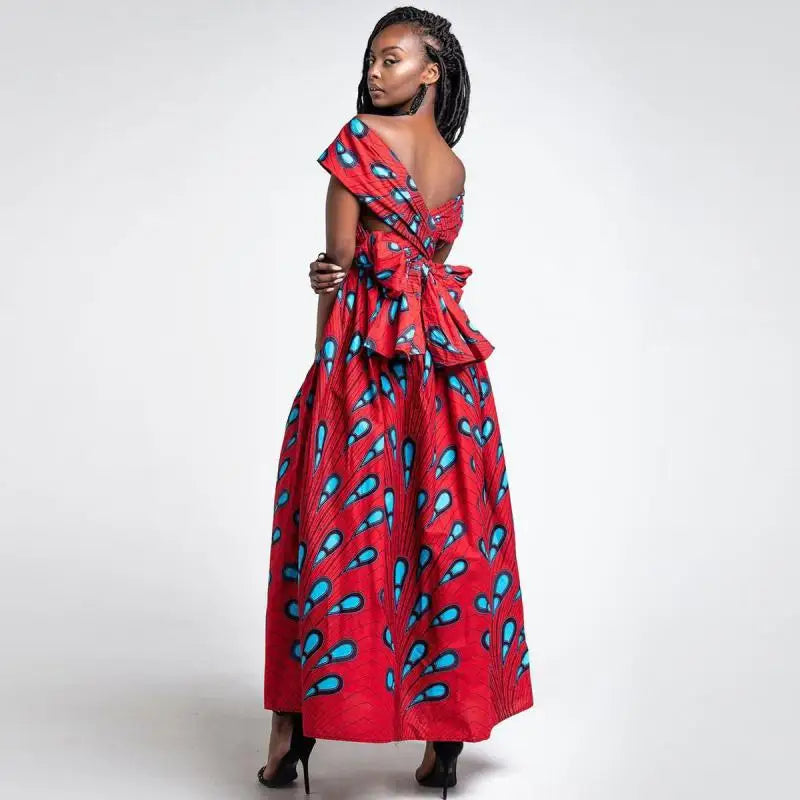 African Dresses Women Summer Diy Bandage Dress Fashion Vintage Print Jumpsuit Long Skirt Party Clothes Robe Africaine Femme