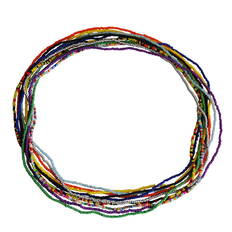 2 Pcs Sexy Summer Waist Bead Chains African Belly Beads Colorful Beach Bikini Body Belly Chain Elastic Jewelry for Women Girls