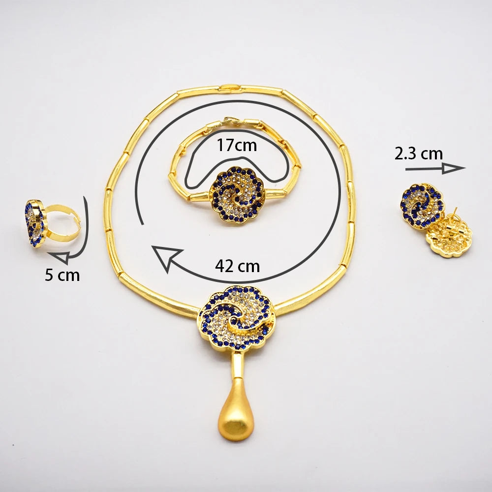 Necklace Sets For Women Dubai African Gold Color Jewelry Set Bride Earrings Rings Indian Nigerian Wedding Jewelery Set Gift