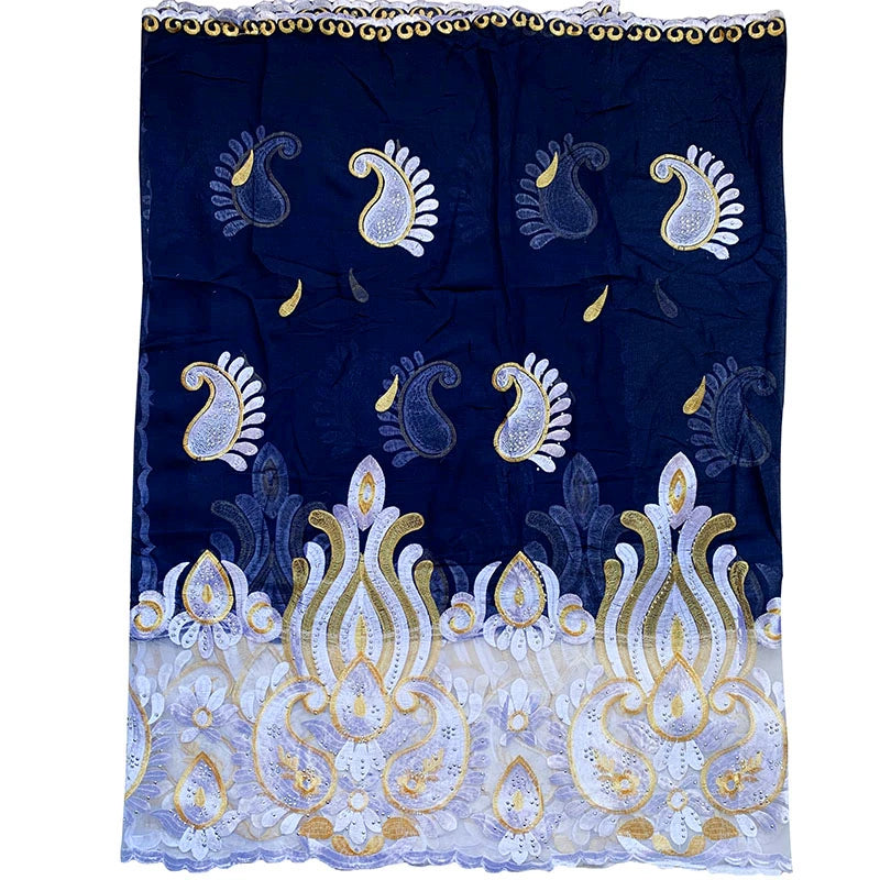2021 Latest African Women Scarf 100% Cotton Muslim Scarf Embroidery Splicing with Net Big Size Scarf for Shawls EC229