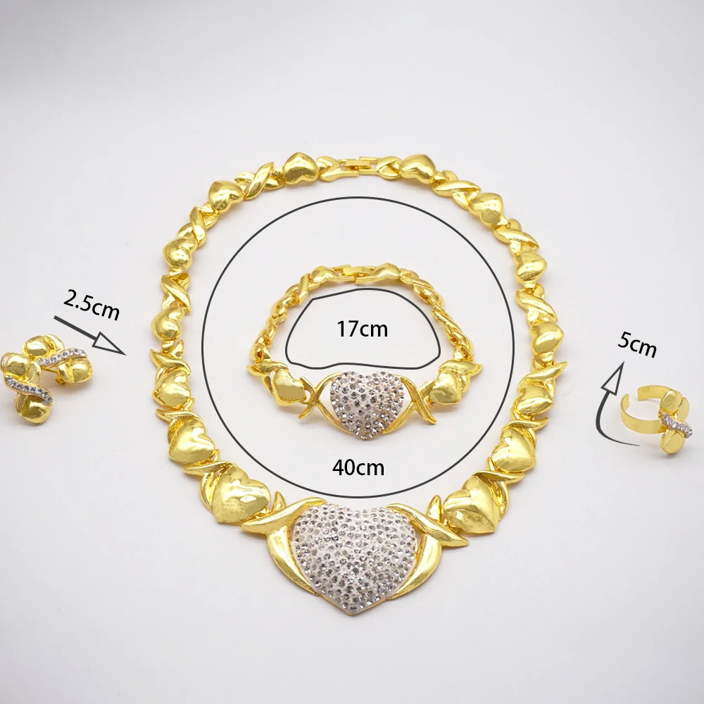 Necklace Sets For Women Dubai African Gold Color Jewelry Set Bride Earrings Rings Indian Nigerian Wedding Jewelery Set Gift