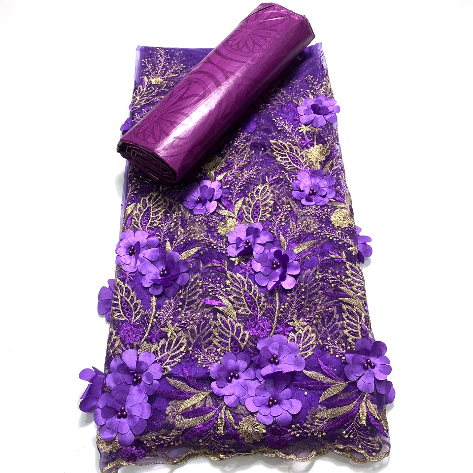 2.5 +2.5 Yards Latest African Lace Fabric 2025 High Quality Embroidered 3d Nigerian France Tulle Bazin Riche for Wedding Dress