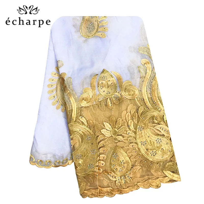 2021 Latest African Women Scarf 100% Cotton Muslim Scarf Embroidery Splicing with Net Big Size Scarf for Shawls EC229