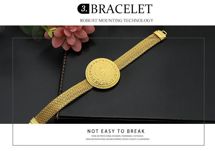 ANIID Womens Ethiopian Gold Color Jewelry Set Bridal Dubai Jewellery Wedding Brazilian Eritrean African Earring Necklaces Set