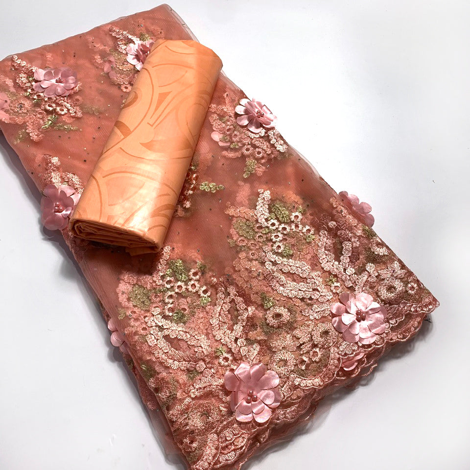 2.5+2.5 Yards African Bazin Riche Original 2024 High Quality Lace Fabric for Sewing 3d Nigerian Embroidered Wedding Material