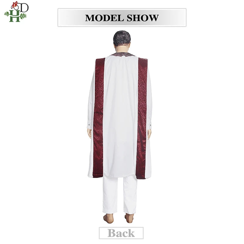 H&D Embroidered Dashiki Agbada Men African Traditional Clothes Ankara Outfit Cover Shirt Pants 3 PCS Suit Muslim Sets
