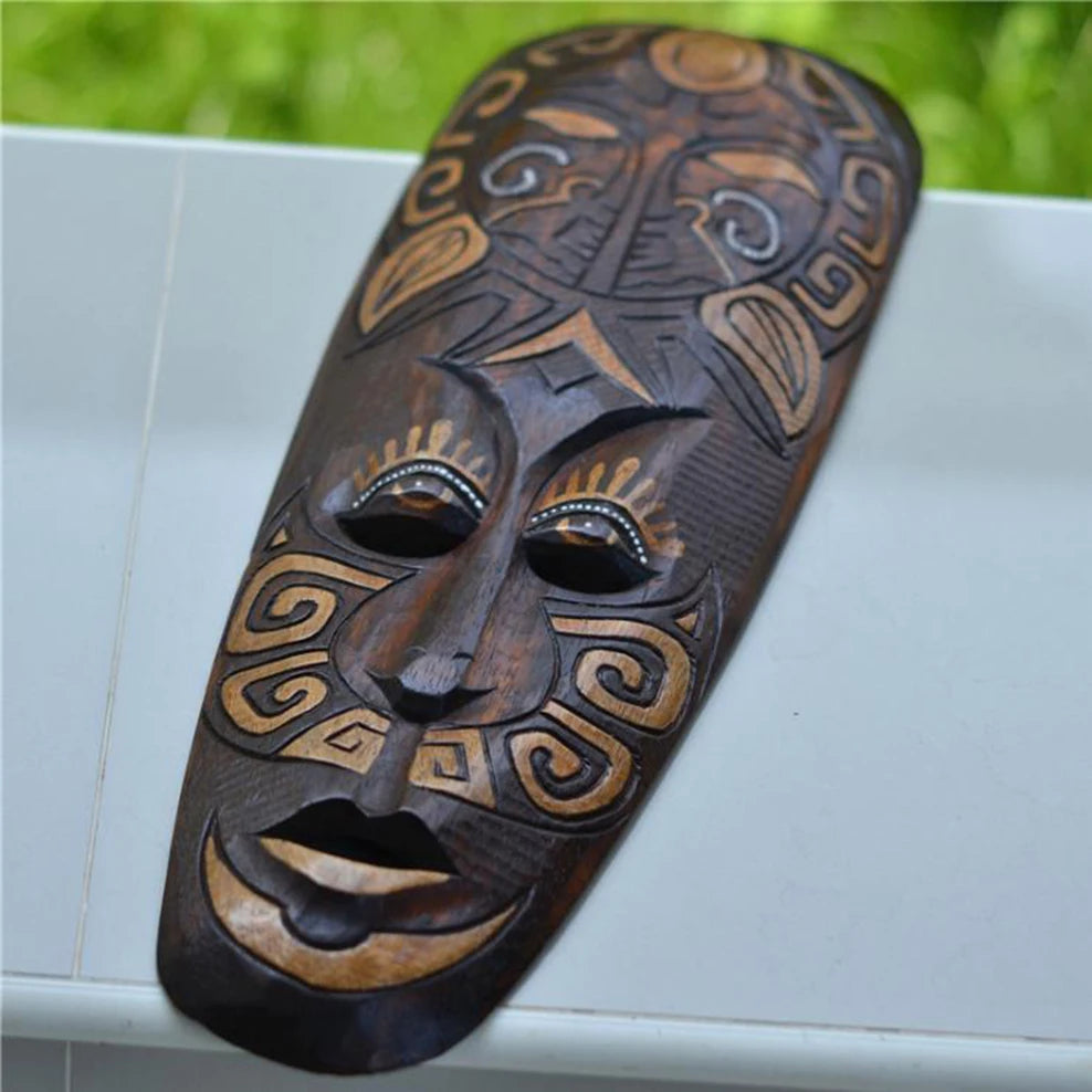 Thai Wood Carving Mask Wall Hanging Retro Wooden Crafts Home Bar Club Wall Decoration Wooden Retro Facebook Pendant